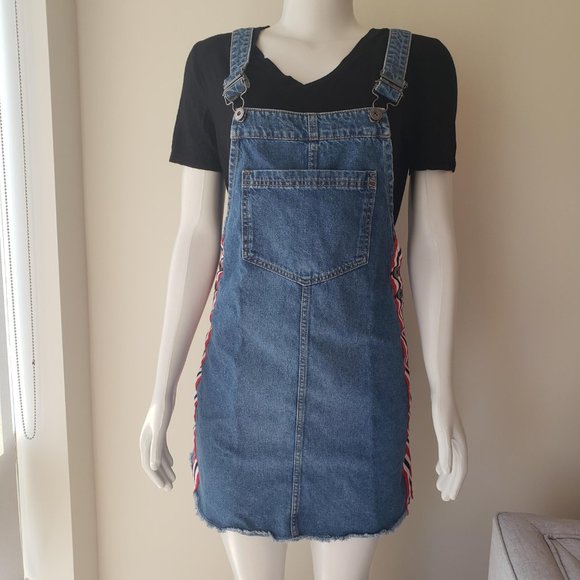 H&M Divided A-line Denim Jean Side Striped Overalls Romper Dress - Picture 12 of 12